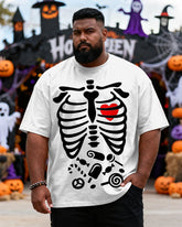Big & Tall Men's Halloween Black And White Skull Fun Printed Short Sleeve T-Shirt